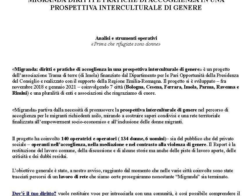 MIGRANDA DIRITTI E PRATICHE DI ACCOGLIENZA IN UNA PROSPETTIVA INTERCULTURALE DI GENERE