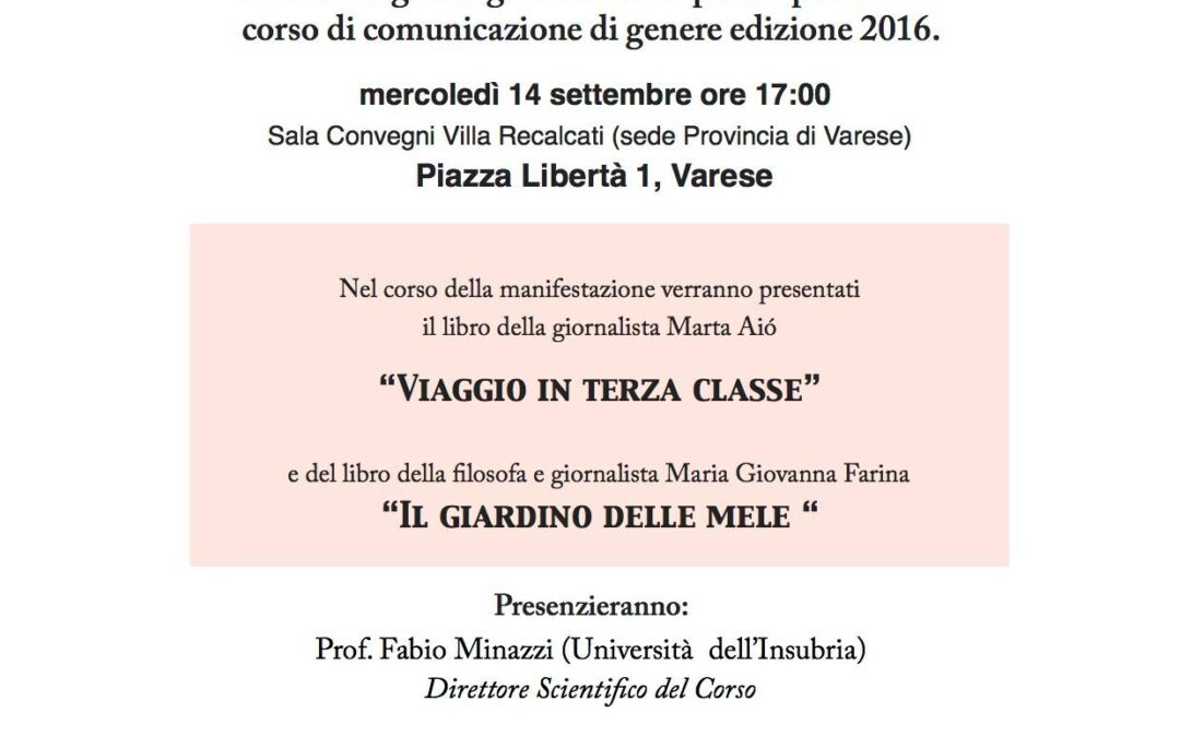 Varese, 14 settembre – Consegna attestati e presentazione libri