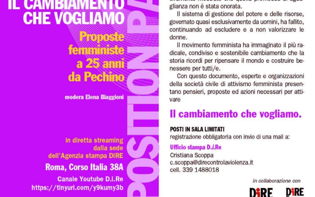 9 luglio, Donne, a 25 anni da Pechino il Position Paper â€˜Il cambiamento che vogliamo’