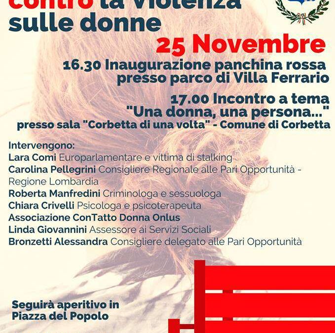 Comune di Corbetta (MI), 25 novembre – Inaugurazione della Panchina Rossa