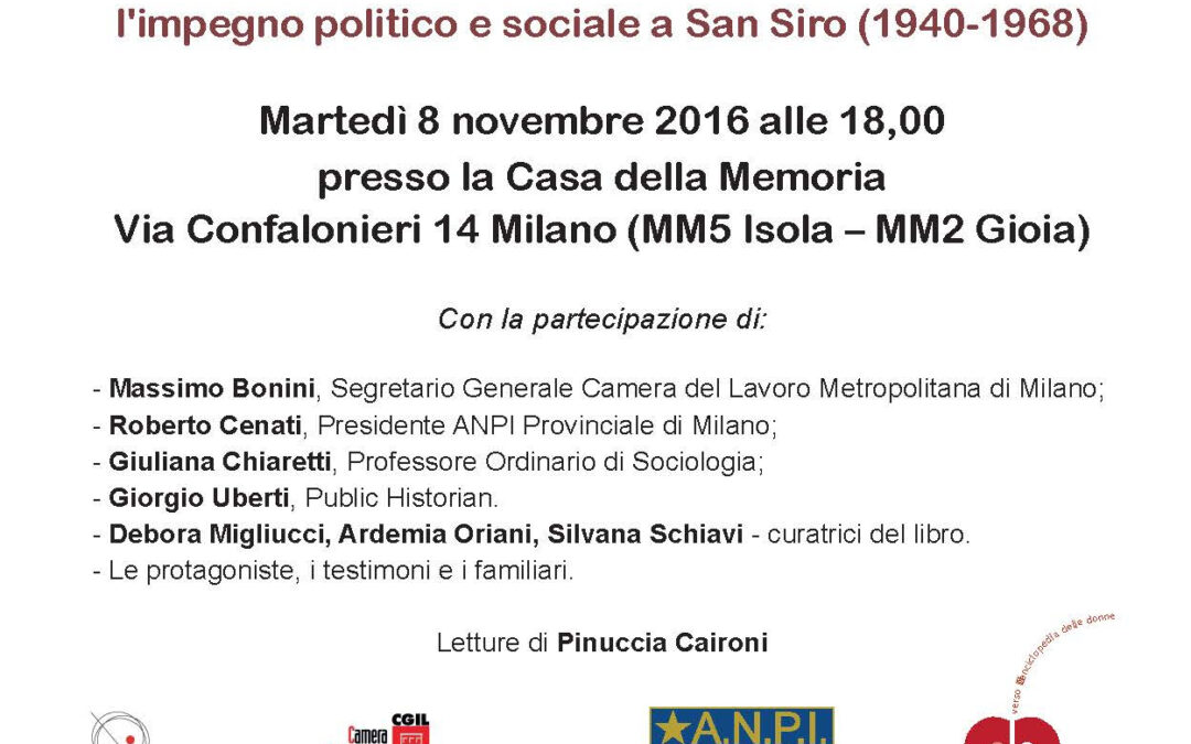 Milano, 8 Novembre – Presentazione del libro sulle storie, l'impegno politico e sociale a San Siro (1940-1968).