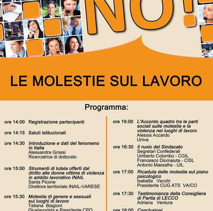 Varese, 21 marzo – Le molestie sul lavoro