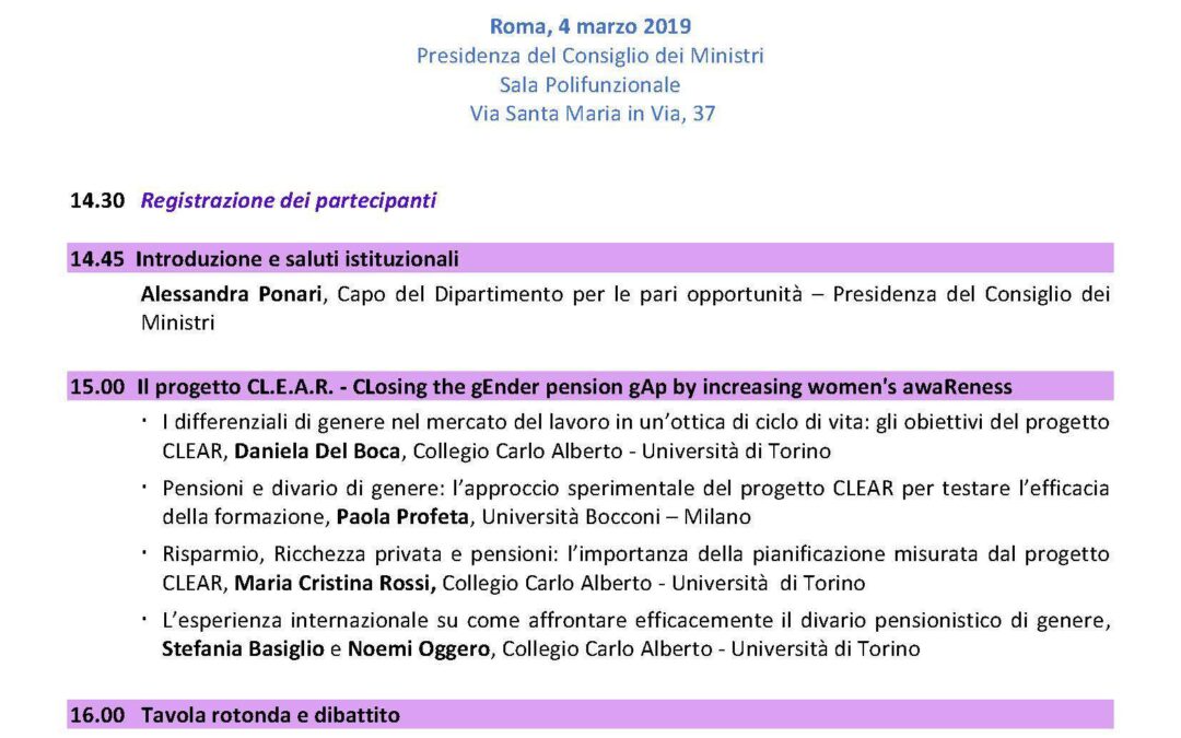Roma, 4 marzo – Conferenza sui divari di genere nelle pensioni