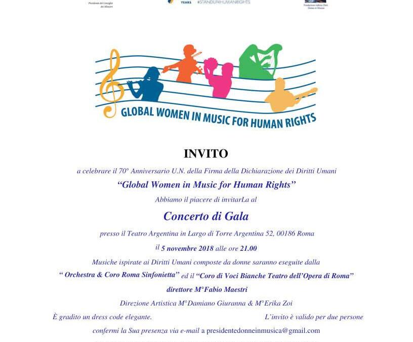 Roma, 5 Novembre – Concerto di Gala in occasione del 70º anniversario della Dichiarazione dei Diritti Umani