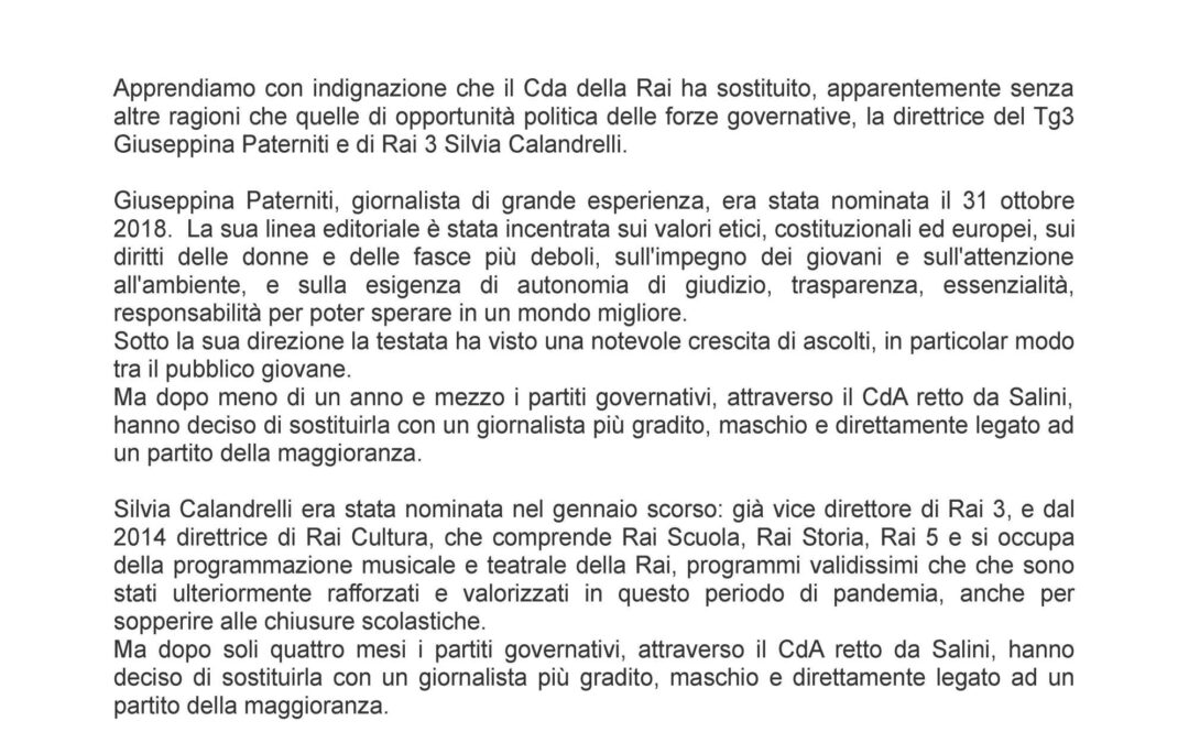 Comunicato Senonoraquando Genova su CDA RAI