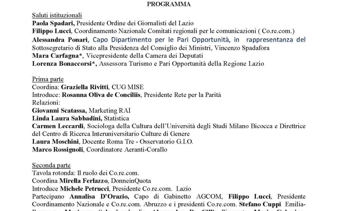 Roma, 12 aprile – La rappresentazione delle donne nelle emittenti regionali: regole, monitoraggi e formazione