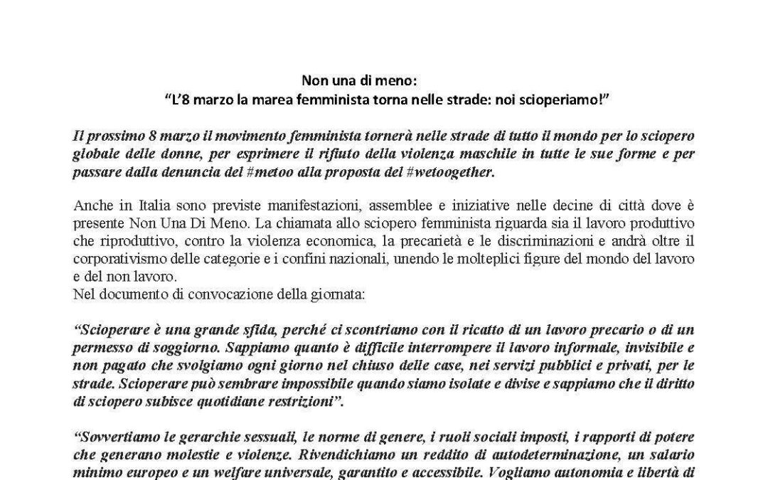 8 marzo 2018 – Non una di meno: