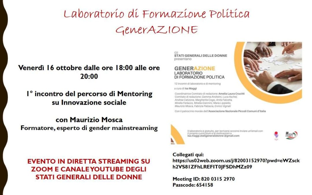 16 ottobre, #statigeneralidelledonne: Laboratorio di Formazione Politica Generazione