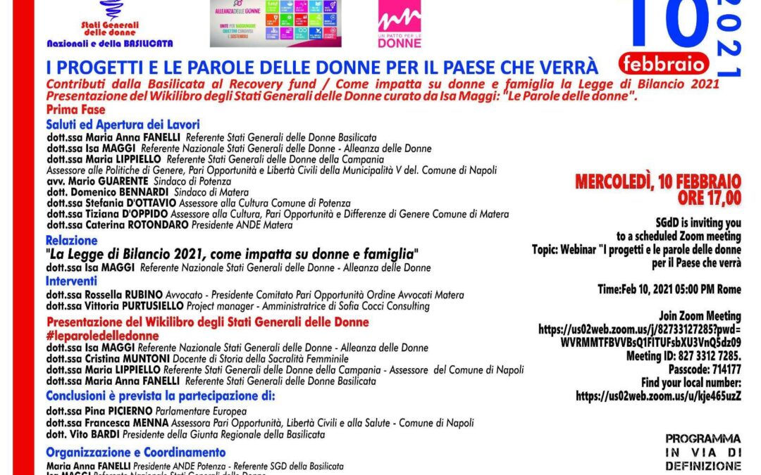 10 febbraio, #statigeneralidonne: I PROGETTI E LE PAROLE DELLE DONNE PER IL PAESE CHE VERRA'
