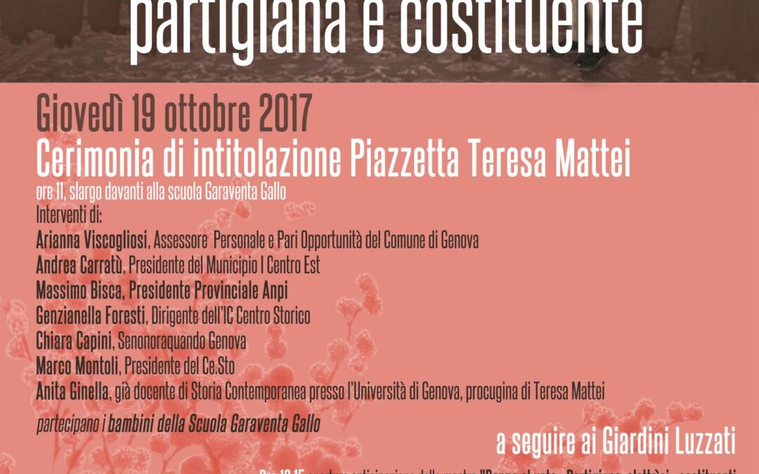 Genova, 19 ottobre – Giornata Teresa Mattei, partigiana e costituente