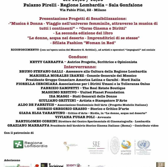 Milano, 23 novembre – Incontro internazionale “Le donne, acqua nel deserto” Gli artisti e ogni forma d'Arte contro la violenza
