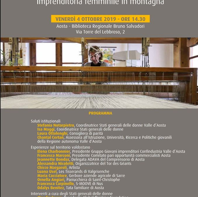 Aosta, 4 ottobre – Stati generali delle Donne: Imprenditoria femminile in montagna