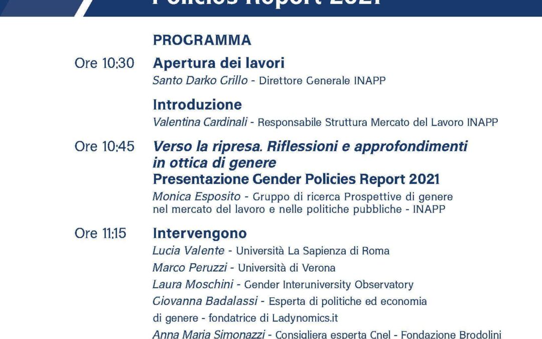 20 dicembre – Presentazione Gender Policies Report 2021