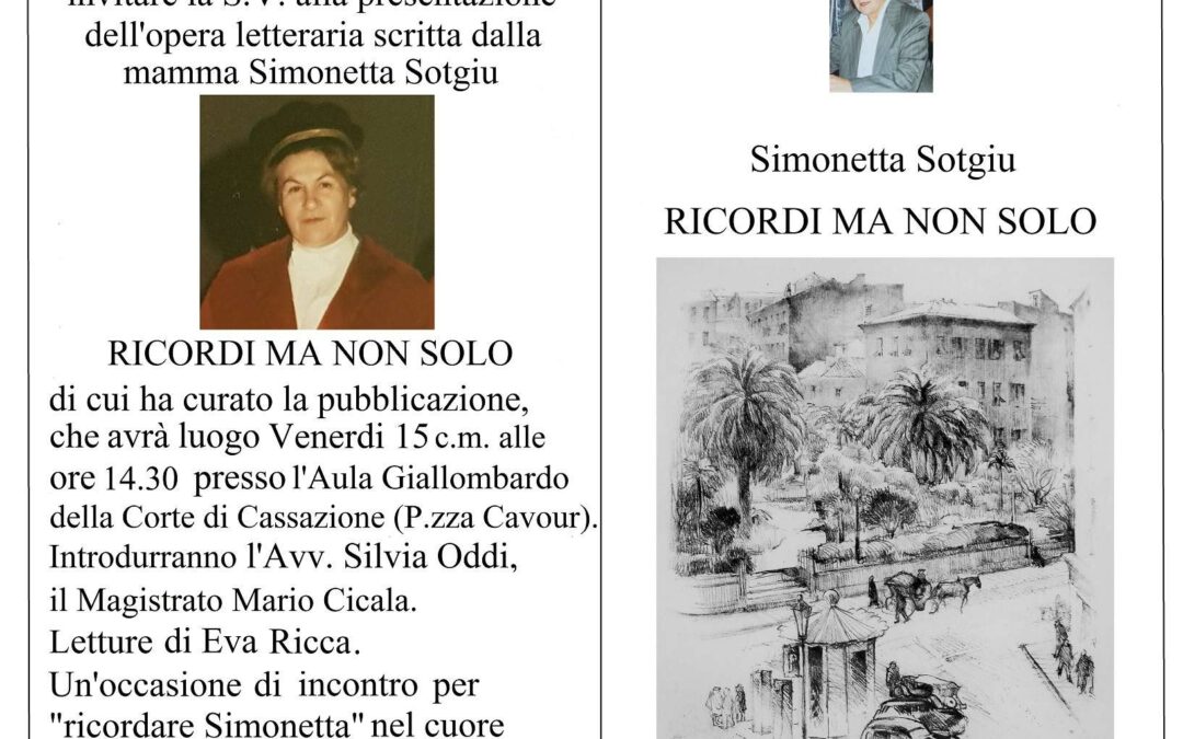 Roma, 15 febbraio – Presentazione del libro “Ricordi ma non solo”