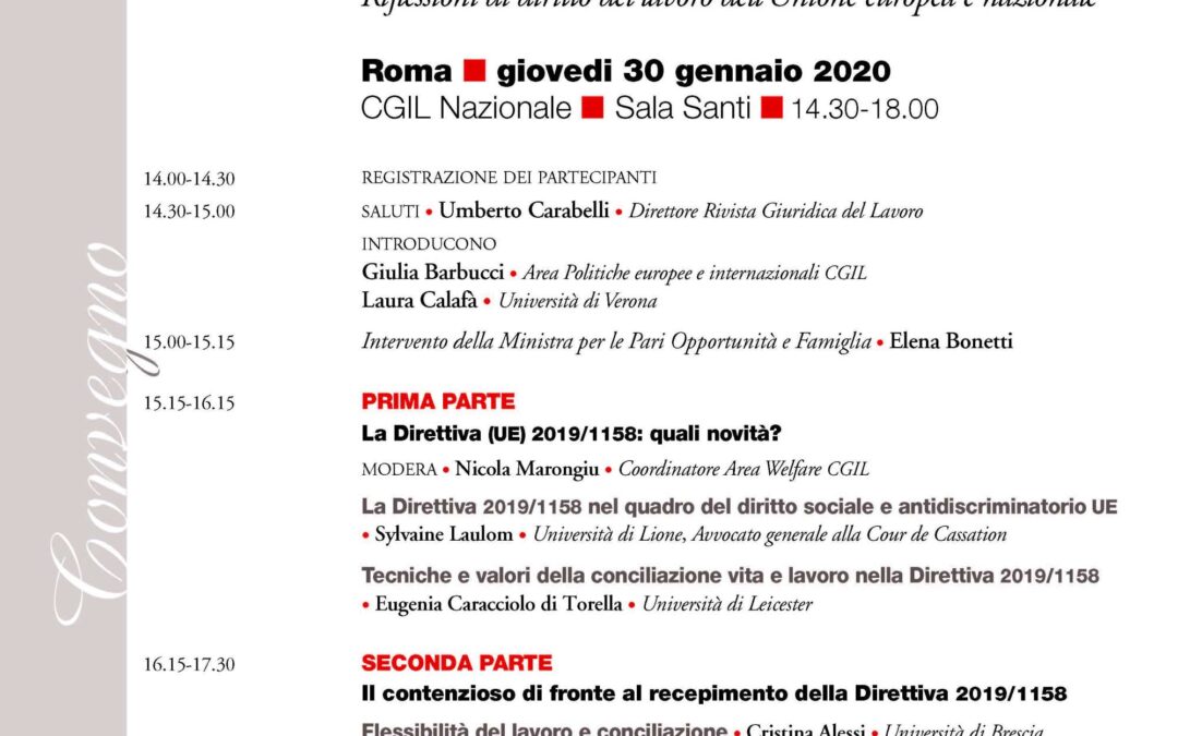 Roma, 30 gennaio – Dal congedo parentale all’equilibrio tra attività professionale e vita familiare per i genitori e i prestatori di assistenza