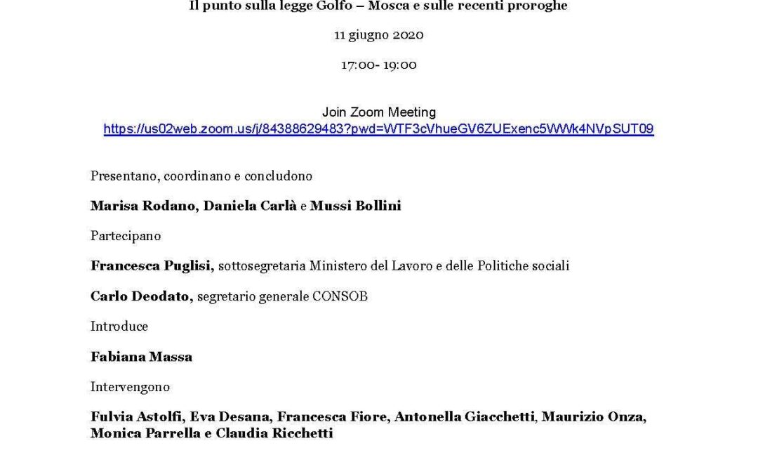 11 giugno – Zoom Meeting su