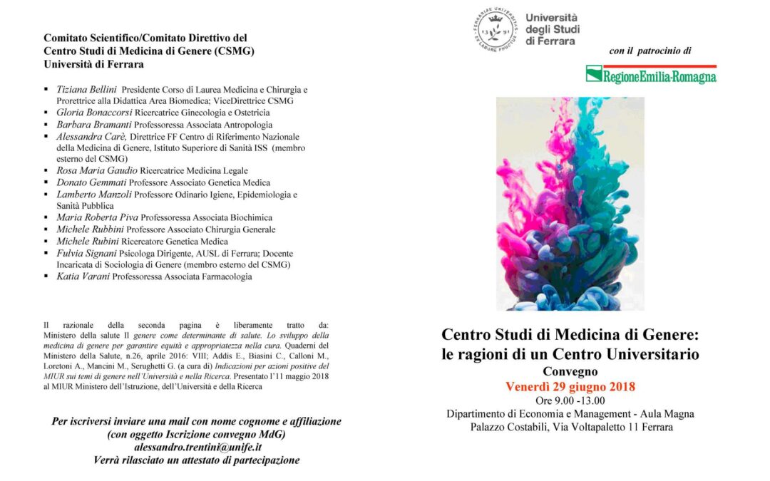 Ferrara, 29 giugno – Centro Studi di Medicina di Genere: le ragioni di un Centro Universitario Convegno