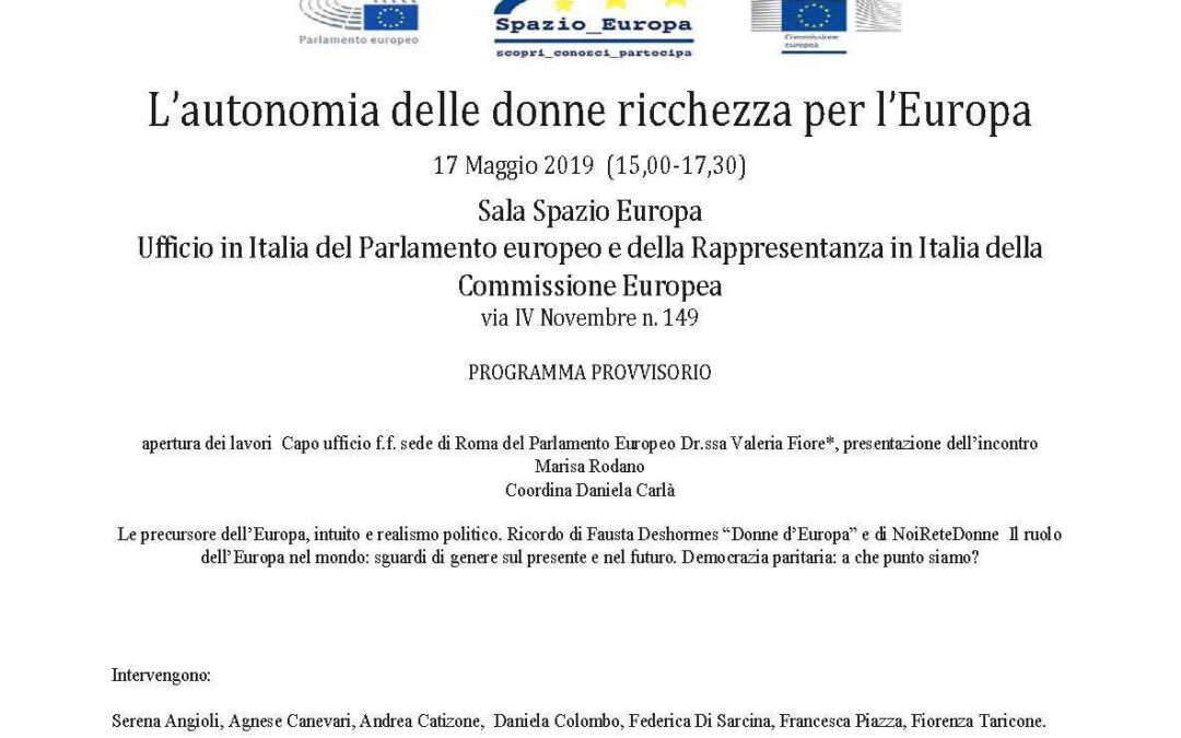 Roma, 17 maggio – L'autonomia delle donne ricchezza per l'Europa