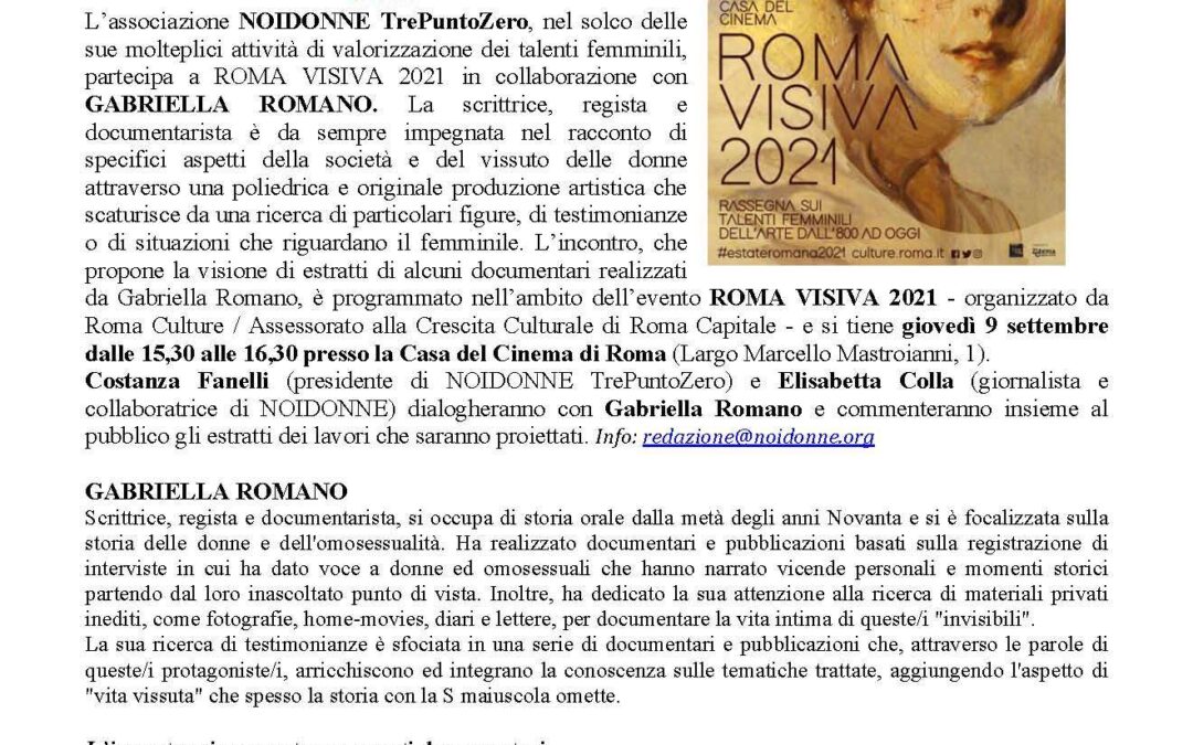 Roma, 9 settembre: NOIDONNE a ROMA VISIVA 2021 con GABRIELLA ROMANO