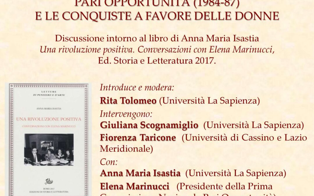 Roma, 4 maggio – Seminario “La prima commissione pari opportunità (1984-87) e le conquiste a favore delle donne”