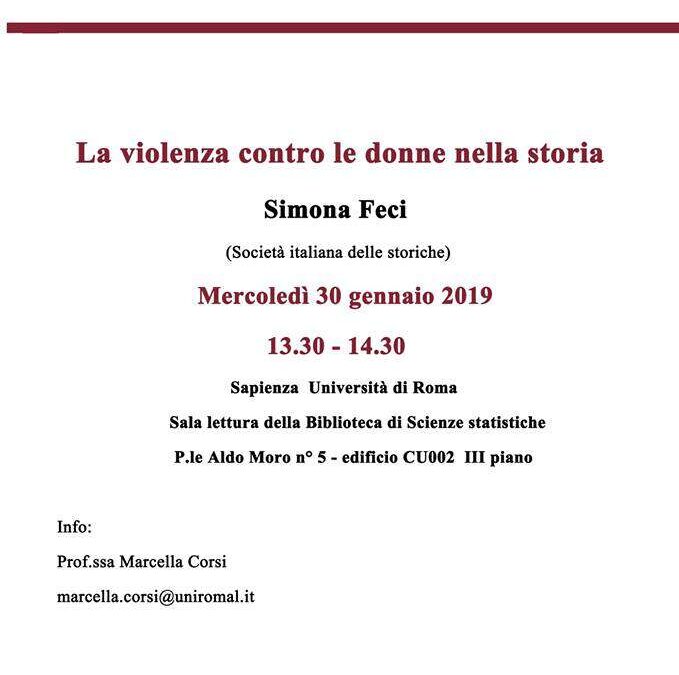 Roma, 30 gennaio – Seminario “La violenza contro le donne nella storia”