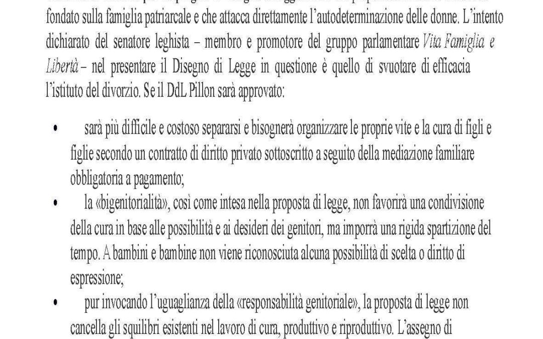 10 NOVEMBRE 2018: MOBILITAZIONE GENERALE CONTRO IL DDL PILLON