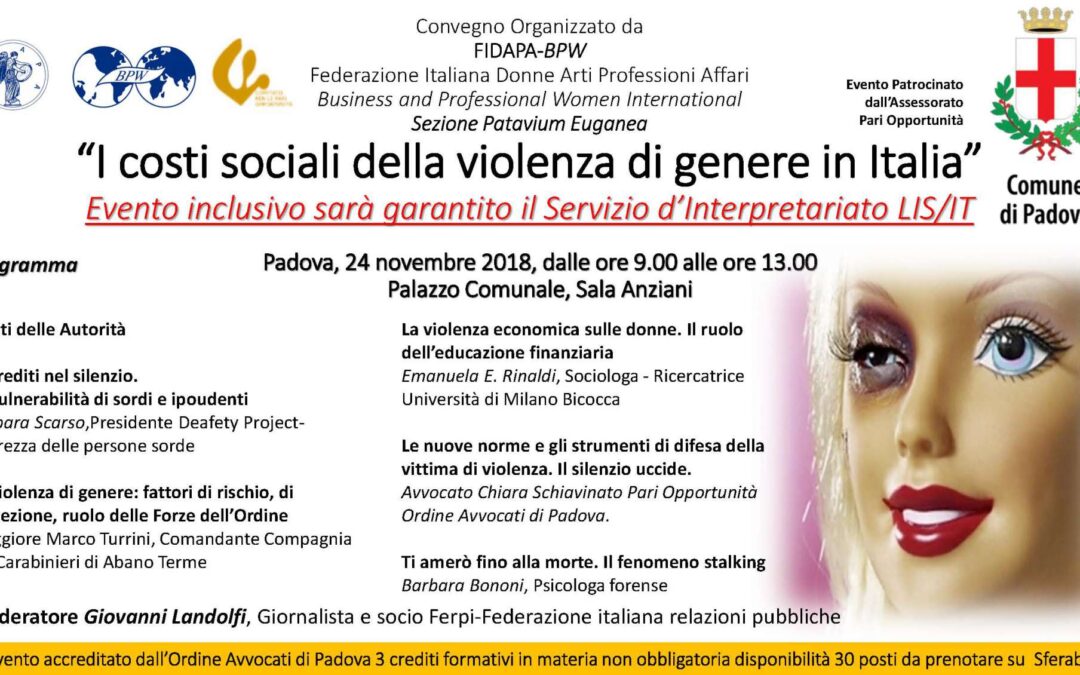 Padova, 24 novembre – Convegno “I costi sociali della violenza di genere in Italia”
