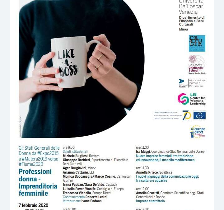Venezia, 7 febbraio sull'imprenditoria femminile. #statigeneralidonneenezia