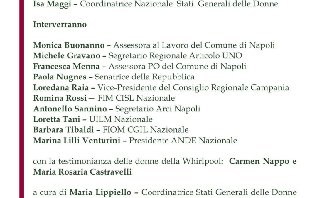 11 novembre, #statigeneralidonne on line:  Un ponte da Napoli verso l'italia con le donne della Whirlpool