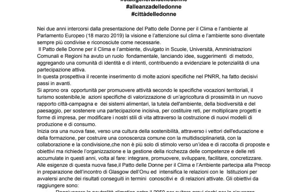 IL MANIFESTO del PATTO DELLE DONNE PER IL CLIMA E L'AMBIENTE – LE CITTA' DELLE DONNE