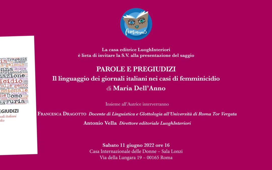 11 giugno presentazione di “PAROLE E PREGIUDIZI” a Roma