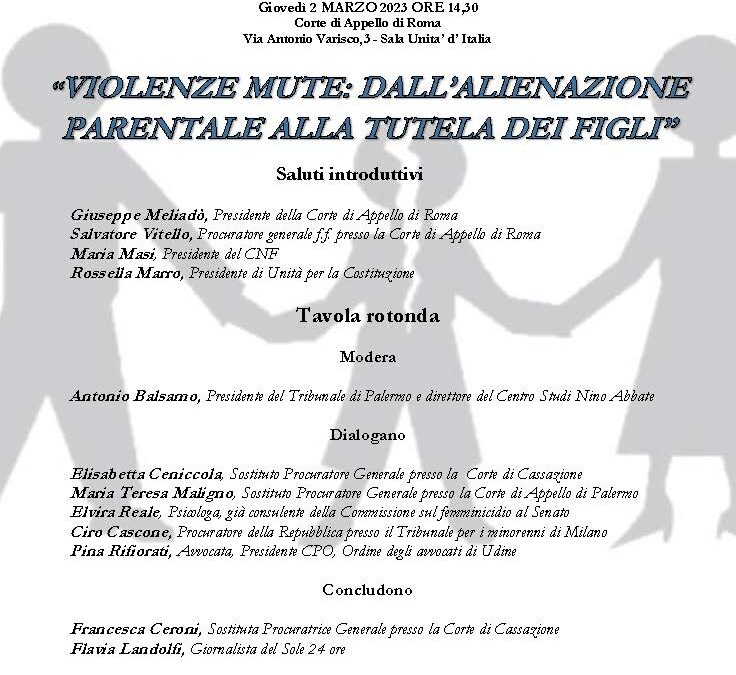 “Violenze mute: dall’alienazione parentale alla tutela dei figli” – Roma 2 marzo 2023