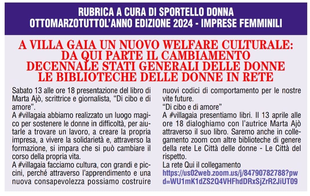 13 aprile – Presentazione on line del libro: Di cibo e di amore”
