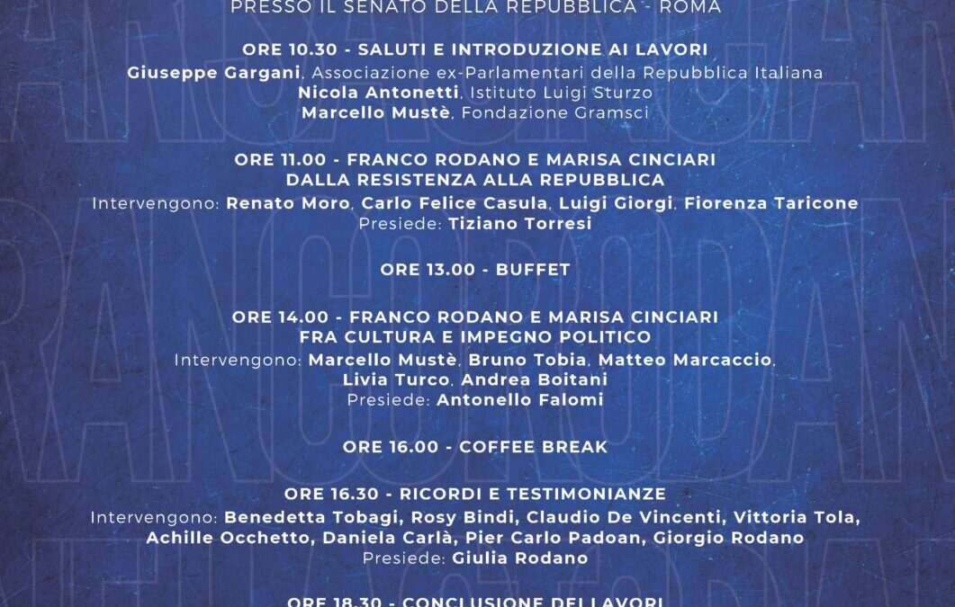 Roma, 6 dicembre: Convegno “Marisa Cinciari e Franco Rodano nella storia e nella cultura italiana”