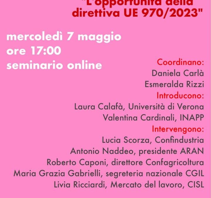 7 maggio, Direttiva UE sulla trasparenza retributiva e gap di genere