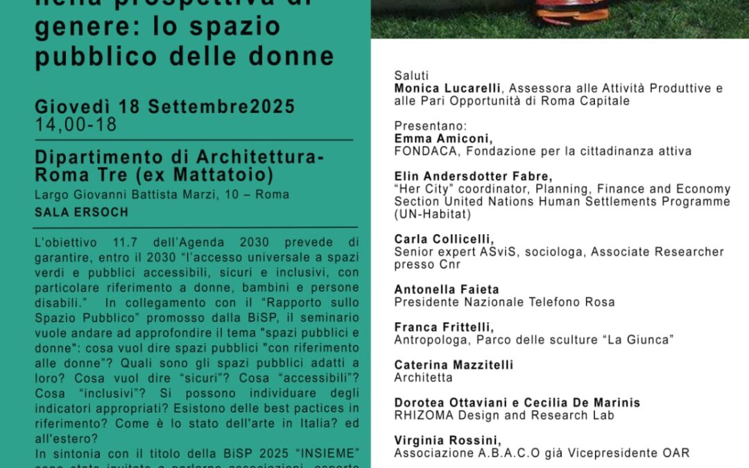 Agenda 2030 – Obiettivo 11.7 Sicurezza e qualità nella prospettiva di genere: lo spazio pubblico delle donne