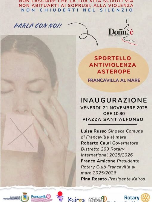 Francavilla Al Mare, 21 novembre: Inaugurazione e apertura dello “sportello antiviolenza asterope”