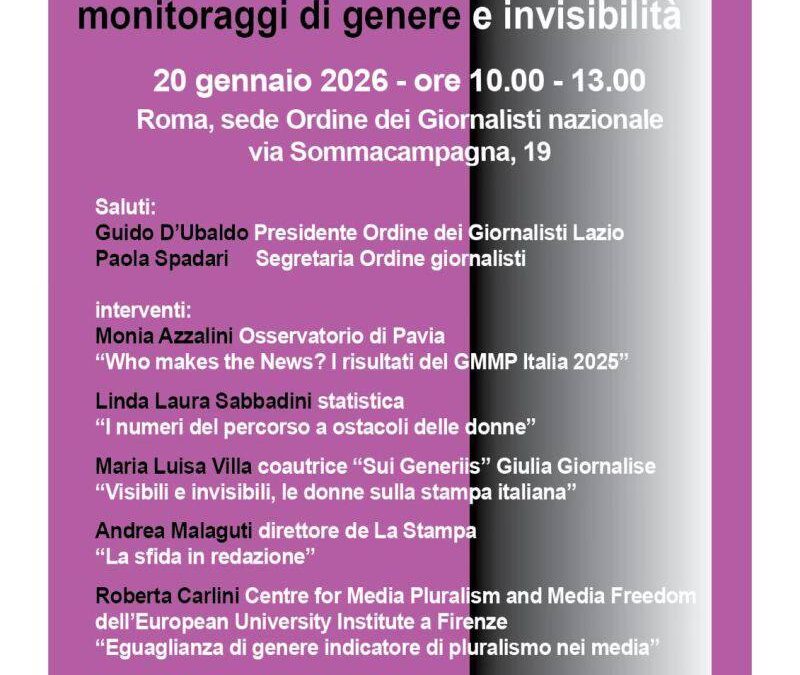 20/01/2026: corso “Donne nei media – monitoraggi di genere e invisibilità”