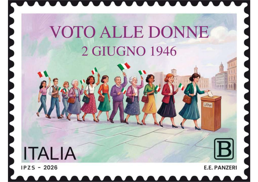 Il Ministero delle Imprese e del Made in Italy, il giorno 2 giugno 2026, emette un francobollo celebrativo del voto alle donne
